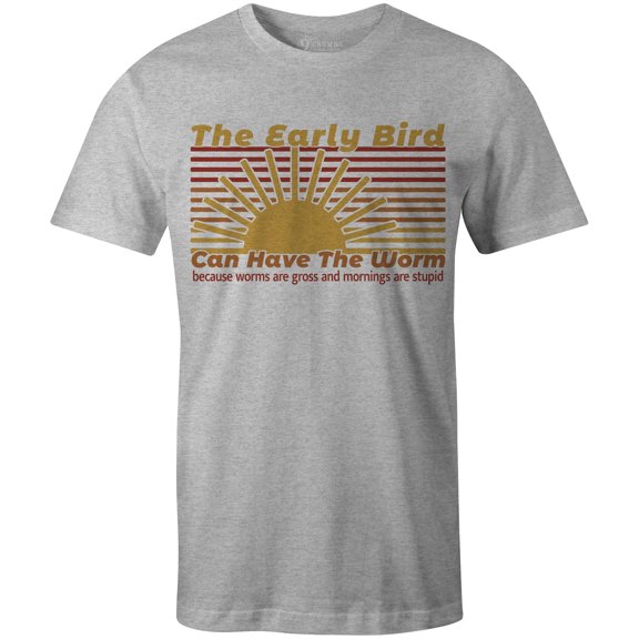 9 Crowns Tees The Early Bird Can Have The Worm Funny Lazy T-Shirt (Mens Htr Gray, X-Large)