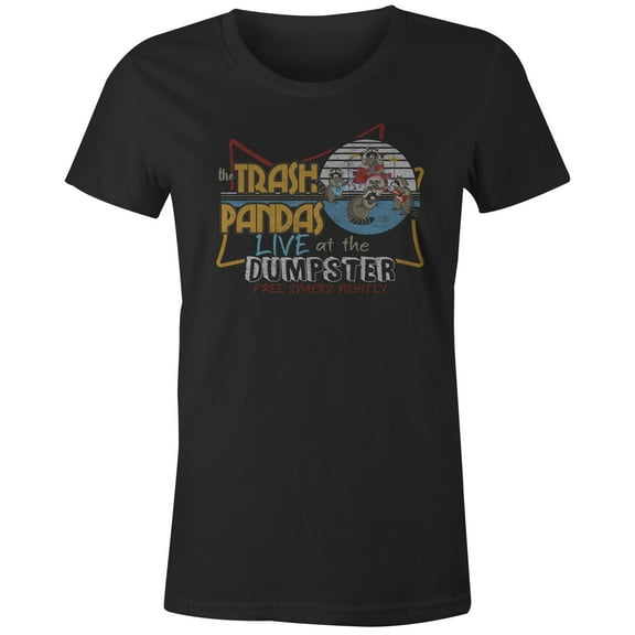 9 Crowns Tees Trash Pandas Funny Racoon Concert Tee (Juniors Black, XS)