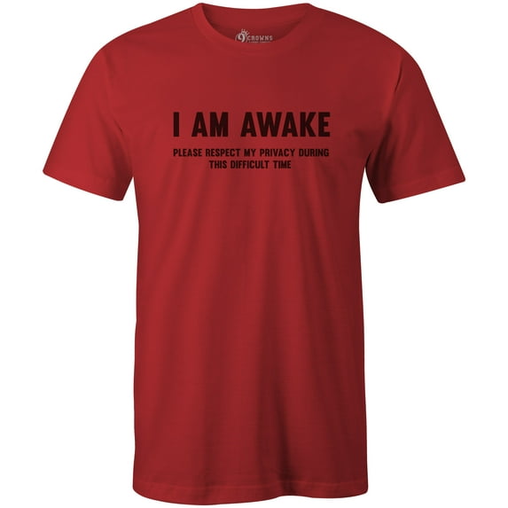 9 Crowns Tees Unfortunately Awake Funny Graphic Tee Shirt (Awake 1 Unisex Red, Large)
