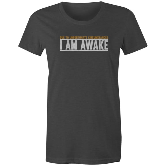 9 Crowns Tees Unfortunately Awake Funny Graphic Tee Shirt (Awake 2 Juniors Charcoal, Large)