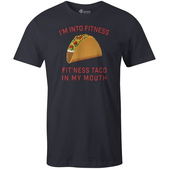 9 Crowns Tees Unisex Fit'ness Taco Funny Sarcastic T-Shirt (Navy, Large)