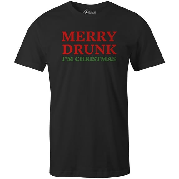 9 Crowns Tees Unisex Holiday X-Mas Christmas Drinking Funny T-shirts (MerryDrunk-Black, Large)