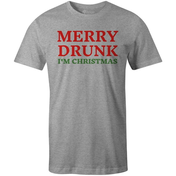 9 Crowns Tees Unisex Holiday X-Mas Christmas Drinking Funny T-shirts (MerryDrunk-Grey, X-Large)