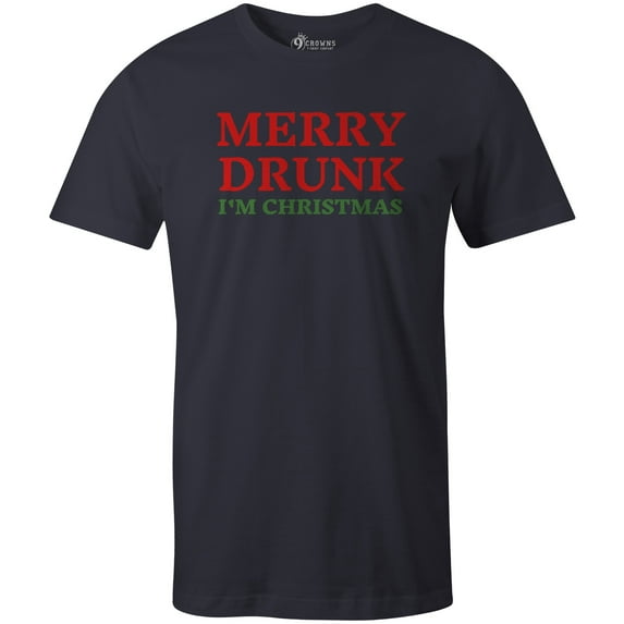 9 Crowns Tees Unisex Holiday X-Mas Christmas Drinking Funny T-shirts (MerryDrunk-Navy, Large)