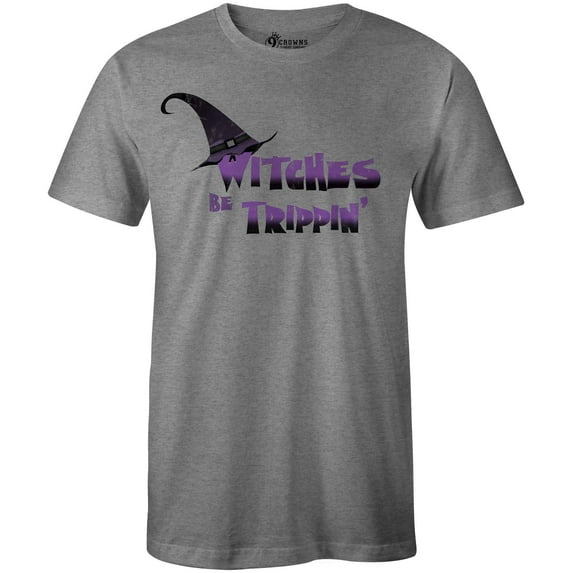 9 Crowns Tees Unisex Vintage Look Halloween Witches Pumpkin T-Shirt (Witchesp-hgrey, Medium)