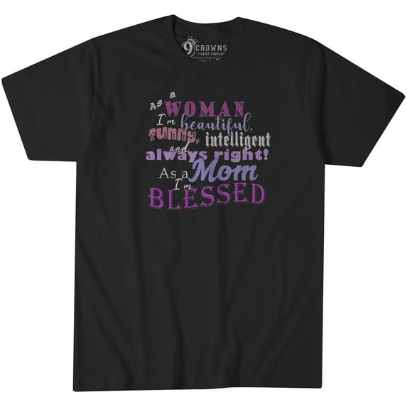 9 Crowns Tees Women's Mommy Shark Cute Graphic T-Shirt (Blessed Unisex-black, Large)