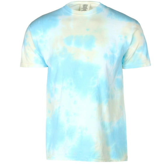 9 Crowns Unisex Heavyweight Tie Dye Hand-Dyed T-Shirt (Sky Blue/Yellow, Medium)