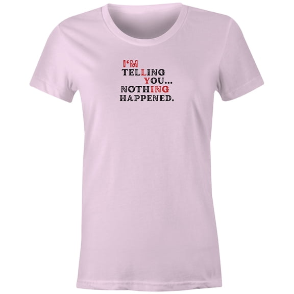 9 Crowns Unisex Men's Funny Graphic Tee  I'm Telling You Nothing Happened T-shirt (2XL, Telling-JPink)