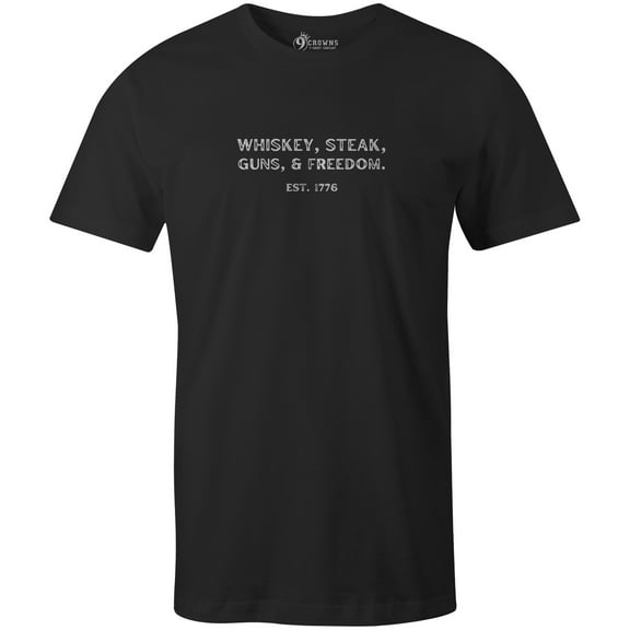 9 Crowns Unisex Men's Funny Graphic Tee Whiskey Steak T-shirt (WhiskeySteak-Black, 3XL)