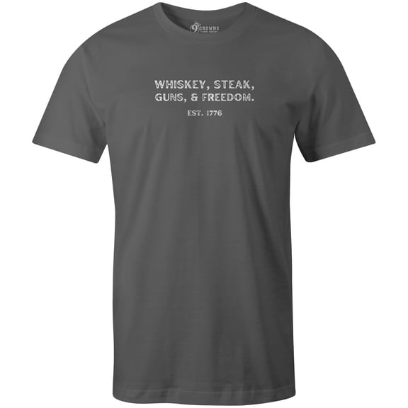 9 Crowns Unisex Men's Funny Graphic Tee Whiskey Steak T-shirt (WhiskeySteak-Metal, Large)
