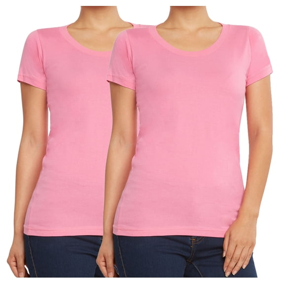 9 Crowns Women's Extra Slim Fit V-Neck Crew 2-Pack 3-Pack Tees (2 Crew Neck Pink, M)