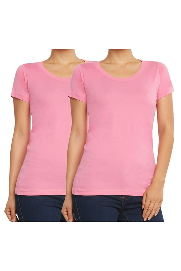Women's Extra Slim Fit V-Neck Crew 2-Pack 3-Pack Tees (2 Crew Neck Pink, M)