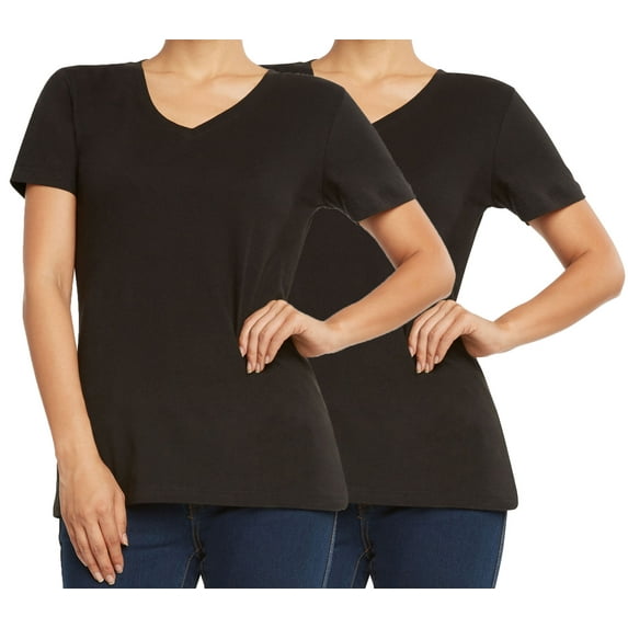 9 Crowns Women's Extra Slim Fit V-Neck Crew 2-Pack 3-Pack Tees (2 V-Neck Black, S)