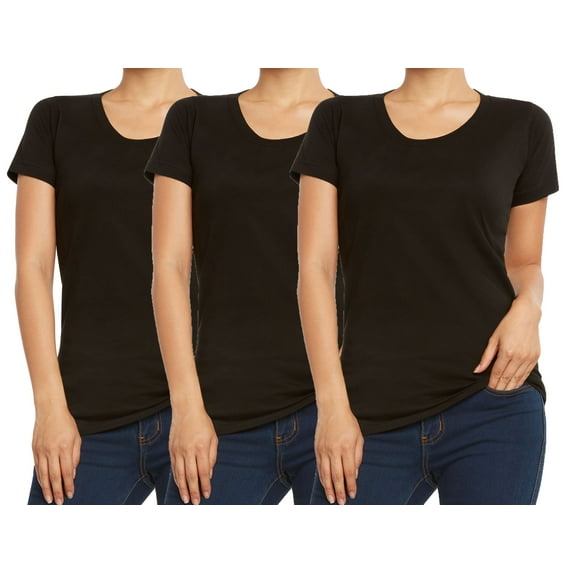 9 Crowns Women's Extra Slim Fit V-Neck Crew 2-Pack 3-Pack Tees (3 Crew Neck Black, L)