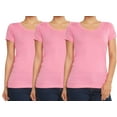 thumbnail image 1 of 9 Crowns Women's Extra Slim Fit V-Neck Crew 2-Pack 3-Pack Tees (3 Crew Neck Pink, L), 1 of 2