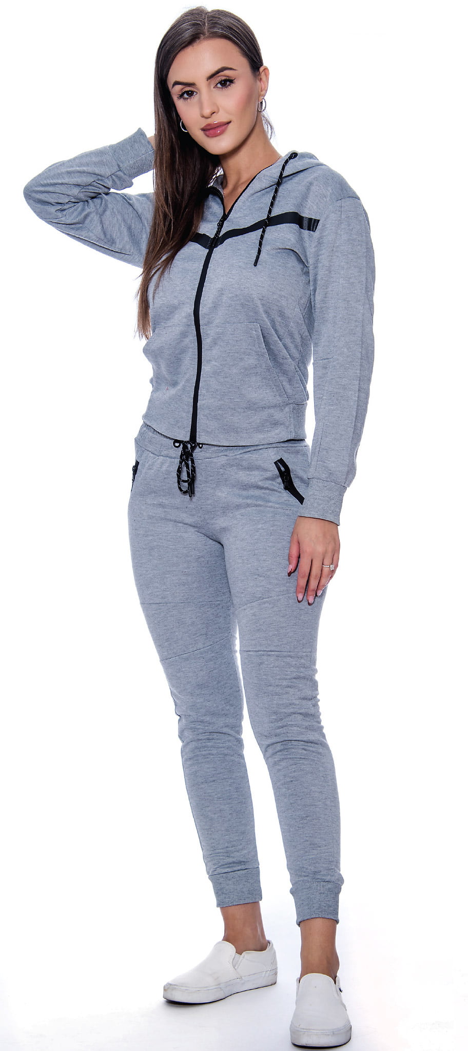 9 Crowns Women's Slim Fit Techno Hoodie Jogger Jacket and Pant