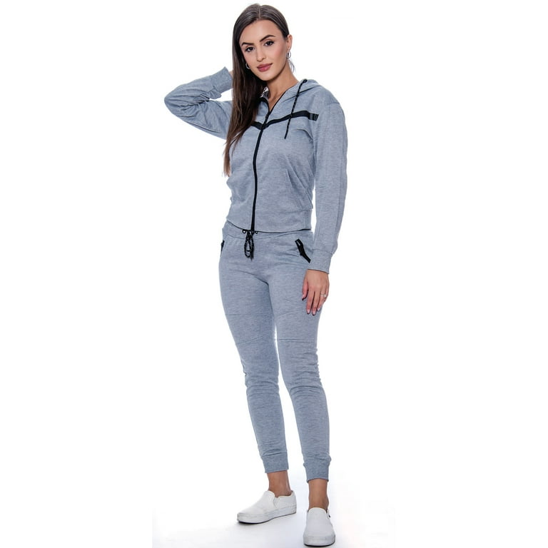 9 Crowns Women s Slim Fit Techno Hoodie Jogger Jacket and Pant