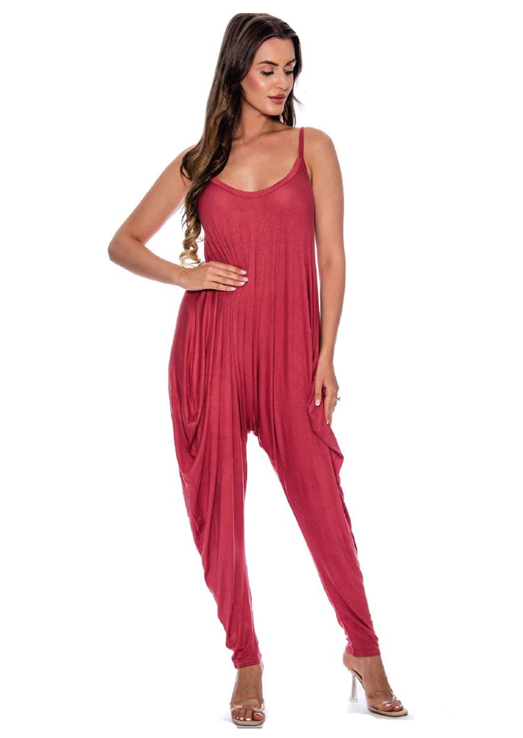 9 Crowns Women s TR Harem Pant Capri Jumper Romper Red Small Walmart