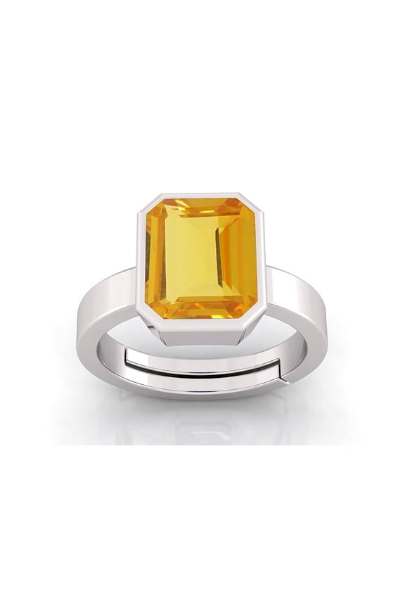 9 Ct Natural Yellow Sapphire Gemstone Panchdhatu Silver Plated Adjustable Ring for Women and Men Birthstone