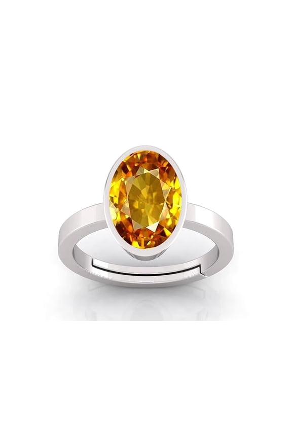 9 Ct Natural Yellow Sapphire Gemstone Panchdhatu Silver Plated Adjustable Ring for Women and Men Birthstone