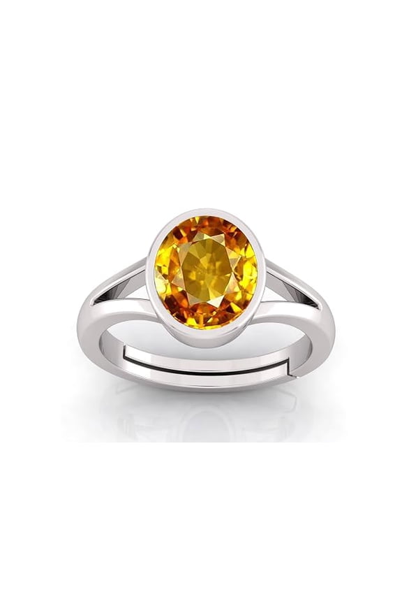 9 Ct Natural Yellow Sapphire Gemstone Panchdhatu Silver Plated Adjustable Ring for Women and Men Birthstone