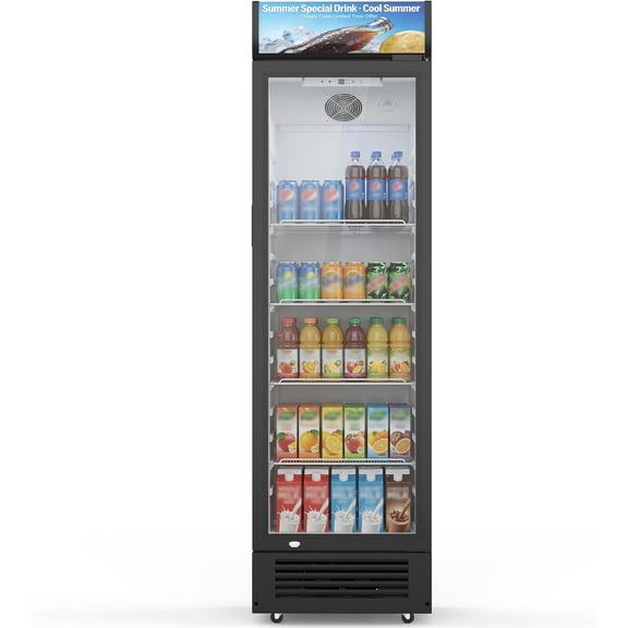 9 Cu.Ft Commercial Beverage Refrigerator with Glass Door, Display Refrigerator LED Light & Adjustable Shelves, Commercial Refrigerator with Lock, Display Fridge for Bar, Office, Restaurant
