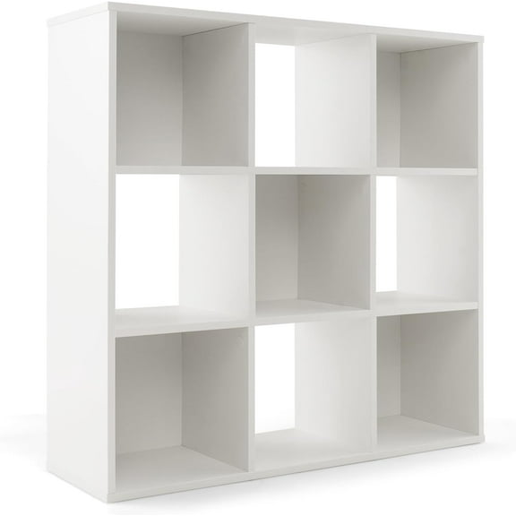 9 Cube Bookshelf, 3-Tier Bookcase, Dual Anti-Tipping Kits & Open Compartments, Wooden Square Cube Storage Organizer, Modern Book Display Shelf for Kids Rooms, Playroom, Living Room