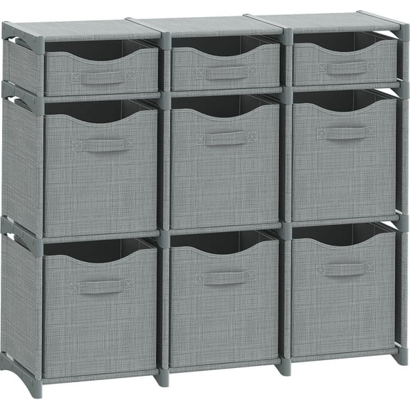 9 Cube Closet Organizers, Includes All Storage Cube Bins, Easy To Assemble Storage Unit With Drawers | Room Organizer For Clothes, Baby Closet Bedroom, Playroom, Dorm (Light Grey)
