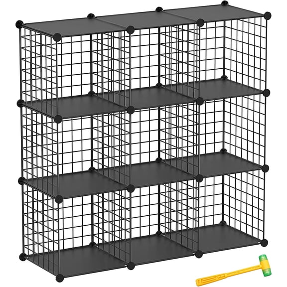 9-Cube Metal Wire Storage Organizer Shelf, Black, 11.8 Inch Cubes