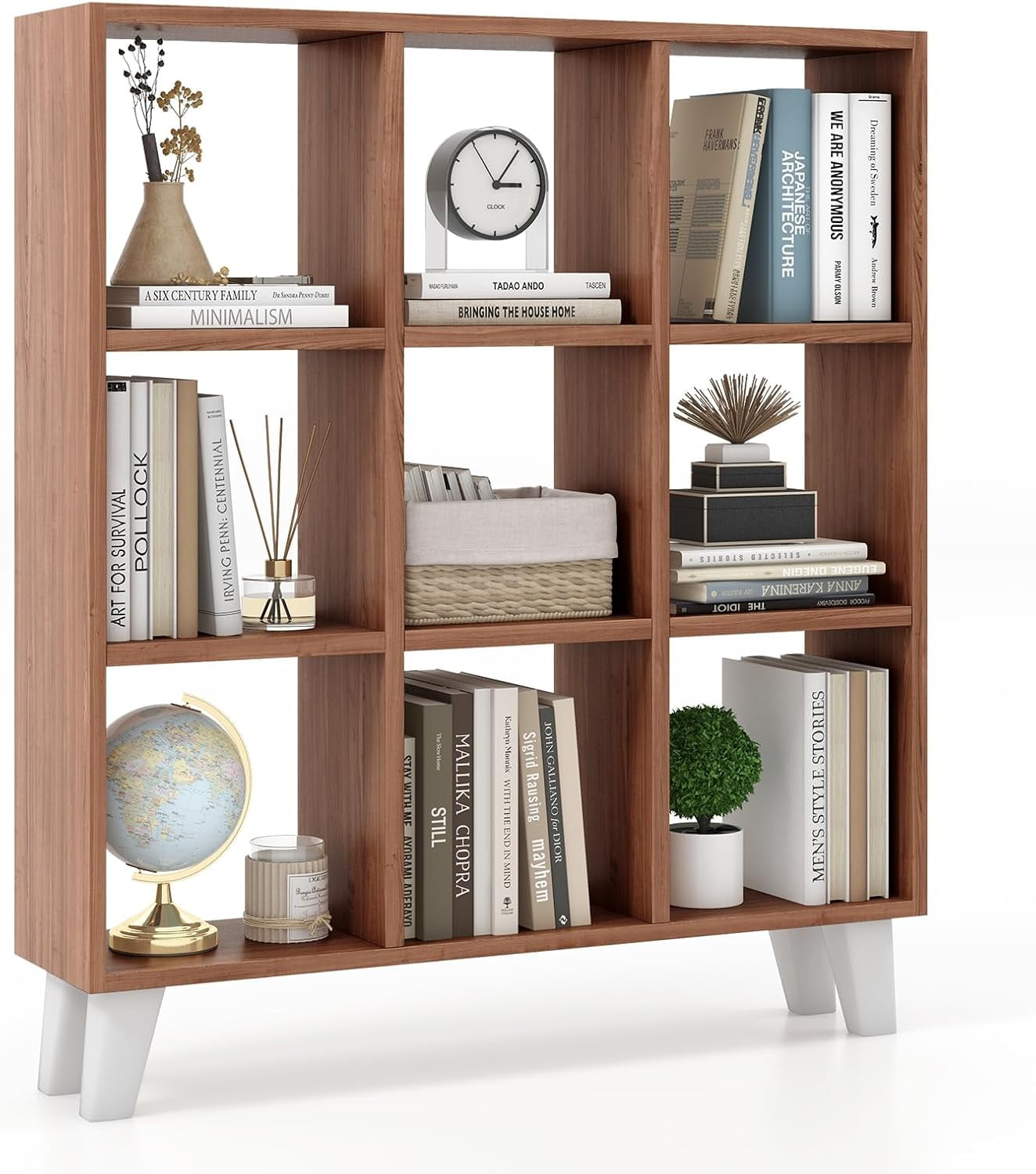 9Cube Open Bookcase, 3Tier Freestanding Bookshelf with 4 Slanted Legs