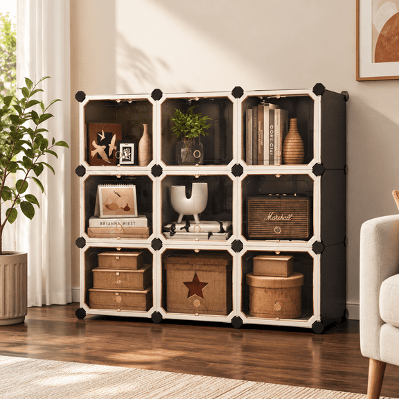 9-Cube Plastic Storage Organizer with Doors, Modular DIY Shelf Unit for Home and Bedroom