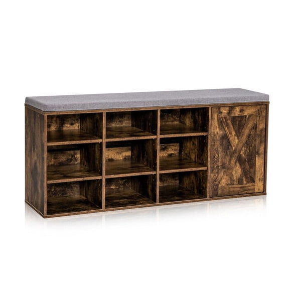 9-Cube Shoe Bench, Adjustable Shelves & Padded Cushion, Entryway Organizer
