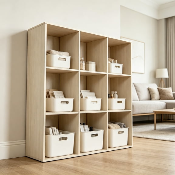9-Cube Storage Organizer, 11" Shelf Opening, Bookcase, Display Shelf, Customizable with 3 Removable Back Panels, Whitewash