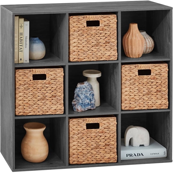 9-Cube Storage Organizer, 11 in Shelf Opening, Bookcase with Removable Back Panels Dark Gray