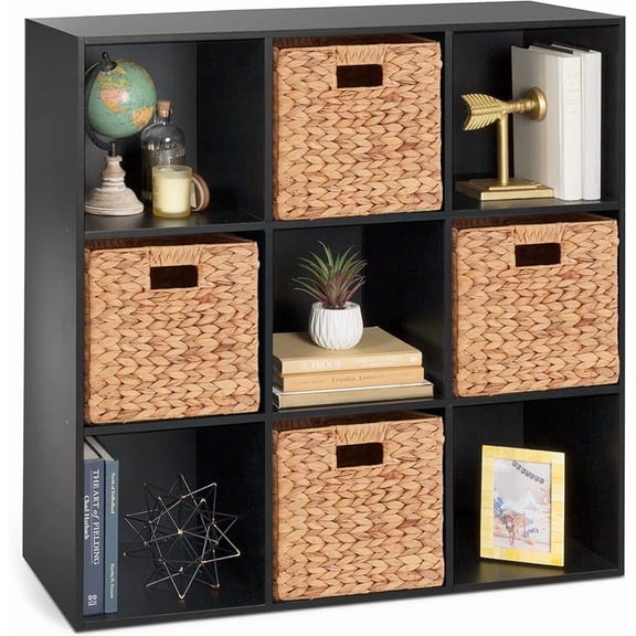 9-Cube Storage Organizer, 11in Shelf Opening, Bookcase, Display Shelf, Customizable w/ 3 Removable Back Panels - Black