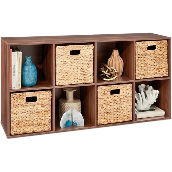 9-Cube Storage Organizer, 11in Shelf Opening, Bookcase, Display Shelf, Customizable w/ 3 Removable Back Panels - Greige