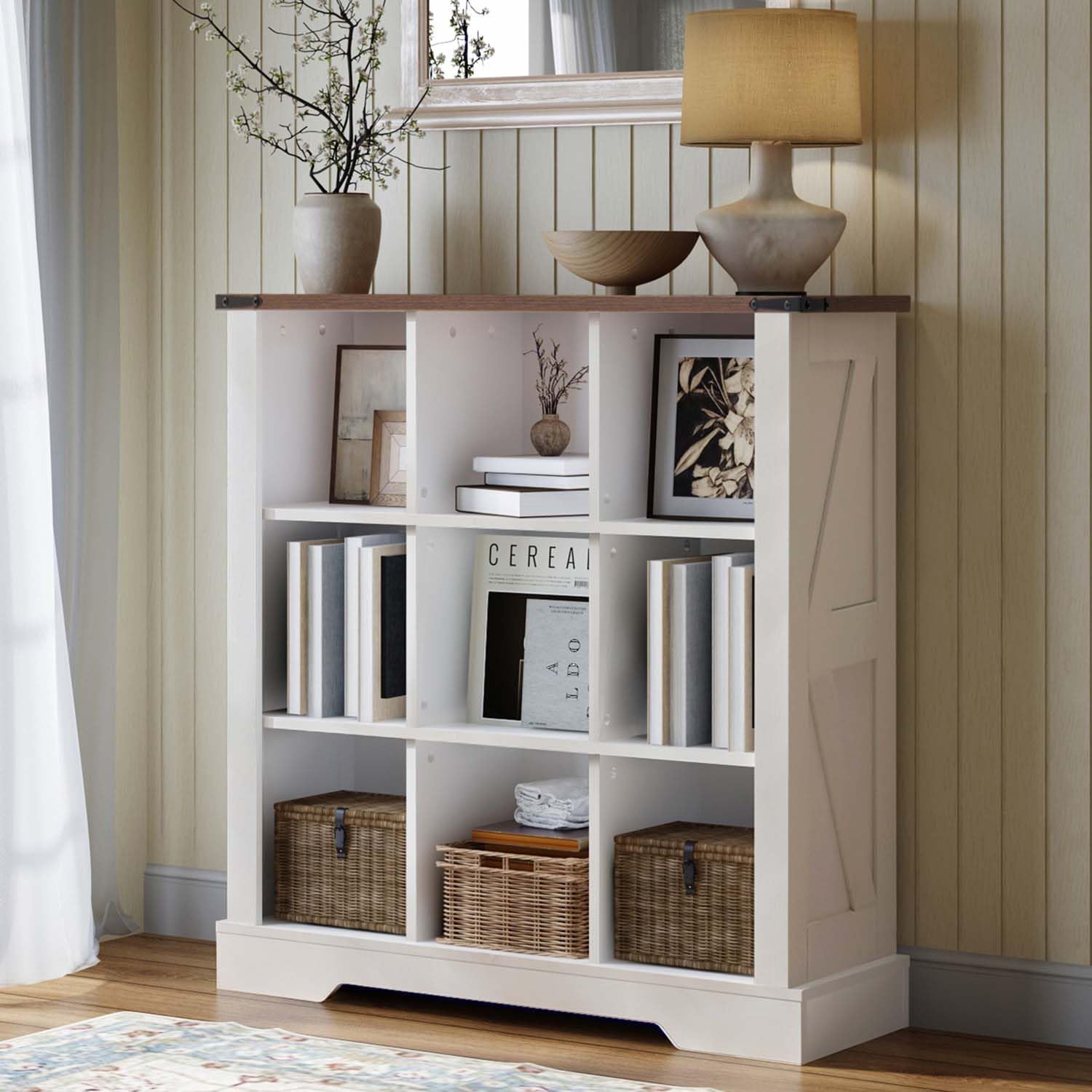 9 Cube Storage Organizer, 3 Tier Bookshelf for Living Room, Farmhouse ...
