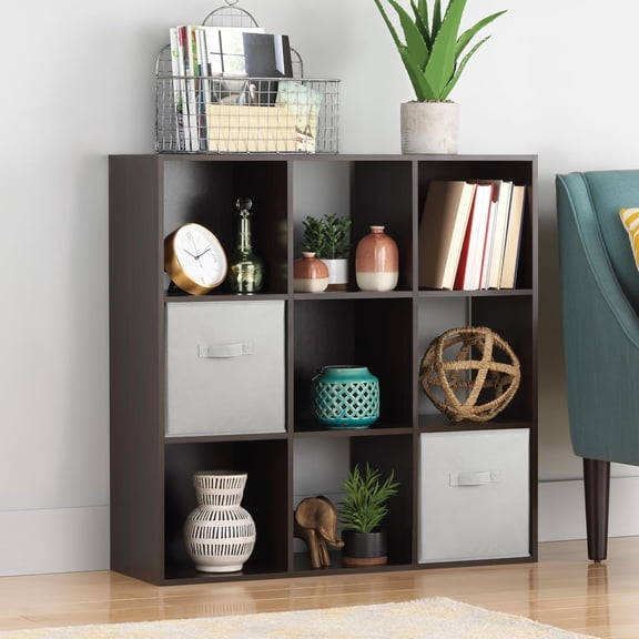 9 Cube Storage Organizer, 3 Tier Stackable MDF Wood Bookcase, Open Storage Display Bookshelf, Storage Cabinet for Living Room, Bedroom, Home, Office, 35.5" L x 11.7" W x 35.5" H, Espresso