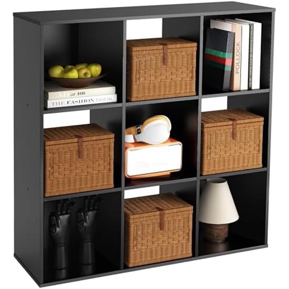 9 Cube Storage Organizer Bookshelf, Open Display Bookcase with Removable Back Panels, Versatile Storage for Living Room, Bedroom, Entryway or Office, 35.9" x 16.6" x 35.8", Black