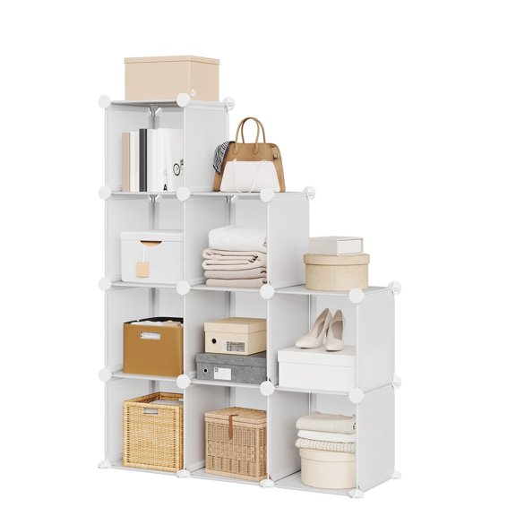 9 Cube Storage Organizer, DIY Modular Bookshelf & Closet Organizer, Plastic Stackable Shelving Cubes with Feet & Rubber Mallet