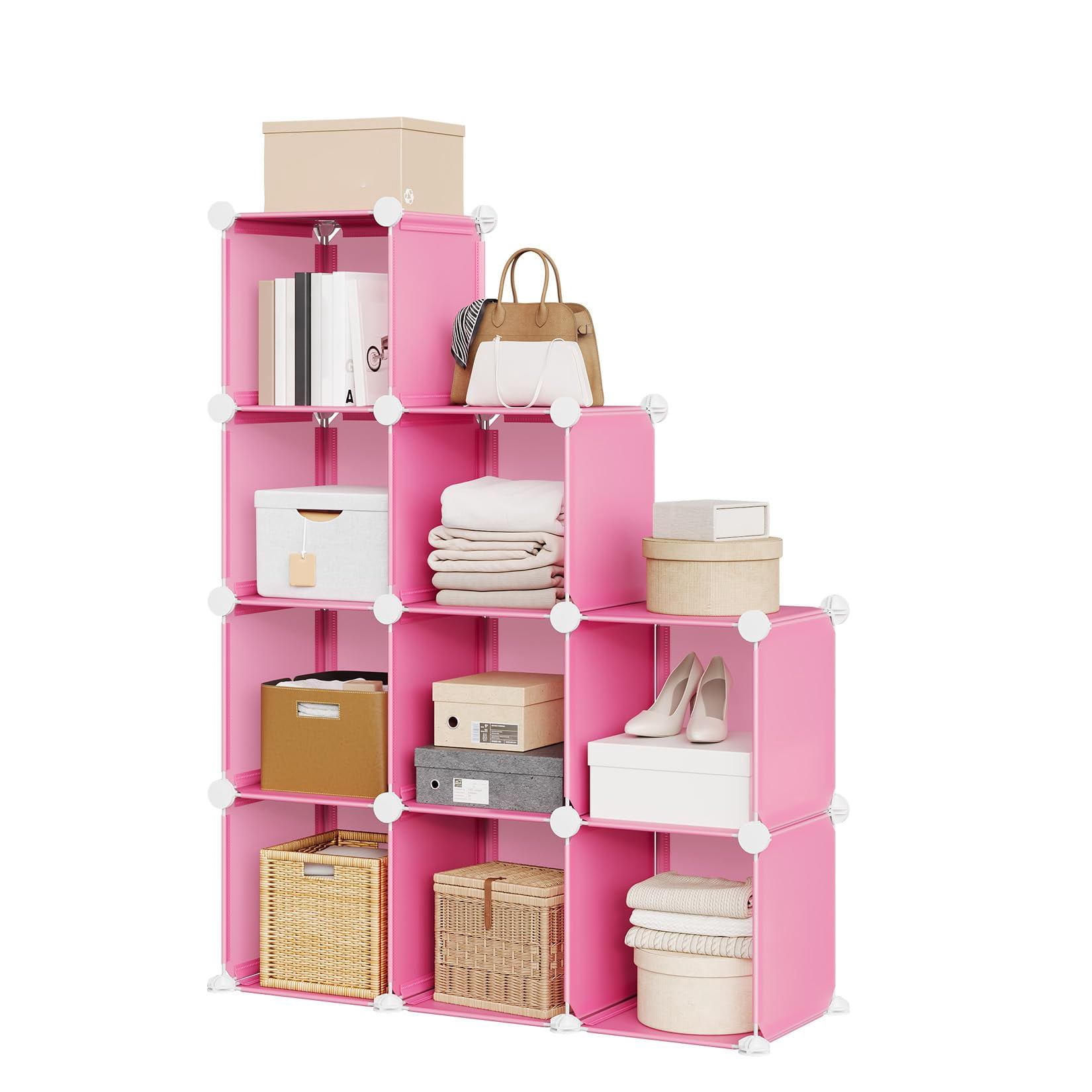 9 Cube Storage Organizer, DIY Modular Bookshelf & Closet Organizer, Plastic Stackable Shelving Cubes with Feet & Rubber Mallet