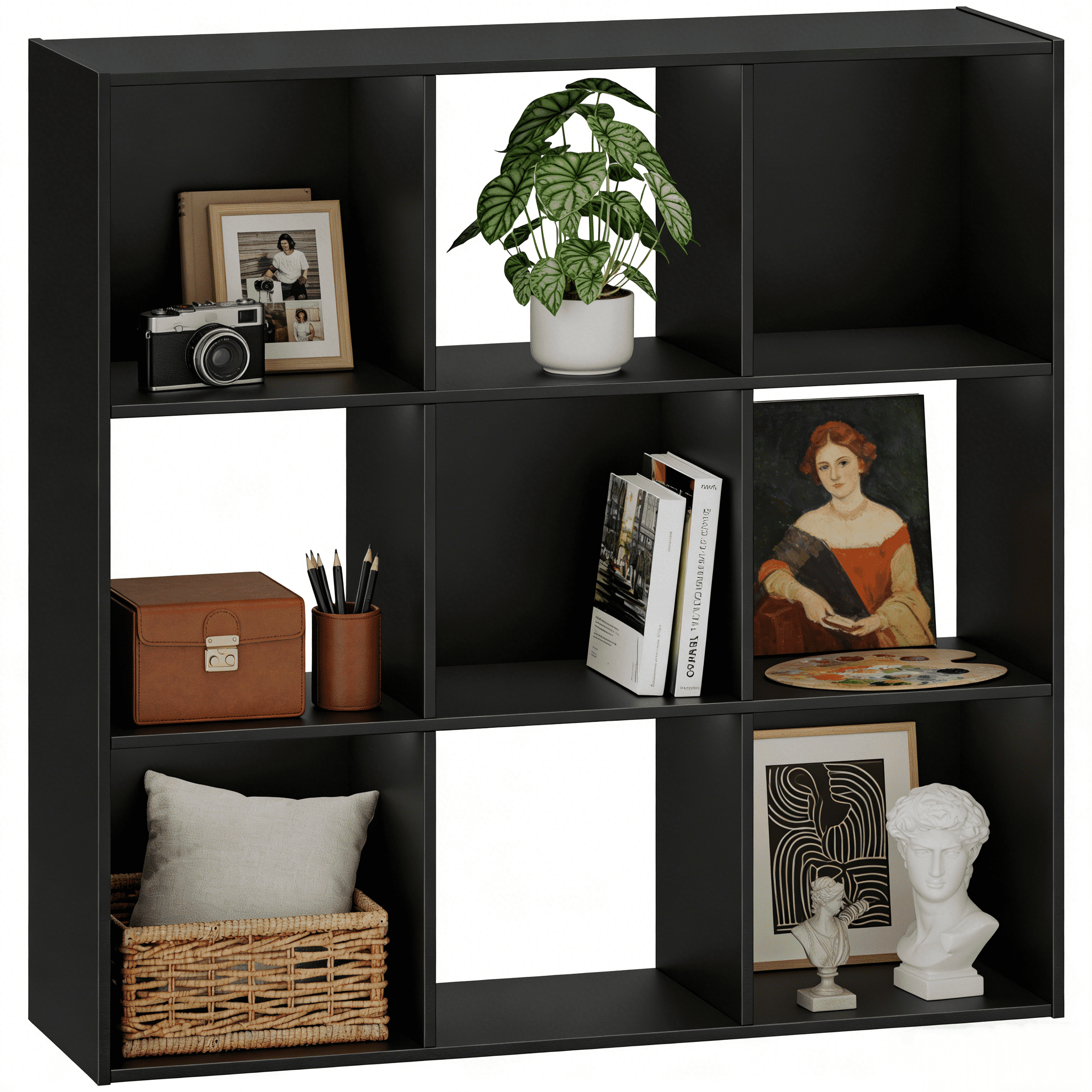 9 Cube Storage Organizer, Open Back Bookshelf with Removable Panels, Vertical or Horizontal Placement, Stackable Bookcase for Living Room, Bedroom, Home Office, Black