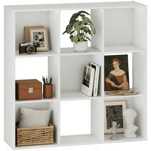 9 Cube Storage Organizer, Open Back Bookshelf with Removable Panels, Vertical or Horizontal Placement, Stackable Bookcase for Living Room, Bedroom, Home Office, White