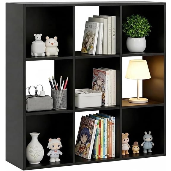 9 Cube Storage Organizer, Reversible Bookcase Shelf, Open Cube Bookshelf, Large Modern Storage for Living Room, Bedroom & Office, Black