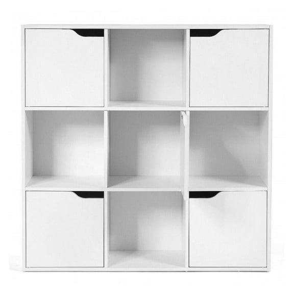 9-Cube Storage Organizer, Wood Bookcase Divider for Home & Office - White Chipboard, 35.5"x11.5"x35.5", Anti-Tip, Versatile Shelving for Books, Decor & More