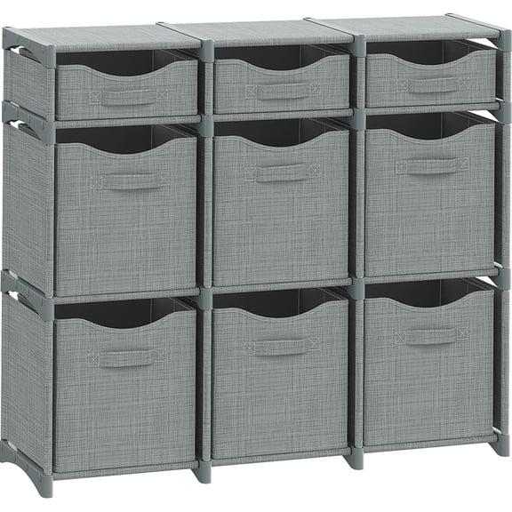 9-Cube Storage Organizer with 9 Fabric Bins, Modular Shelf Unit for Home, Office & Living Room, Grey
