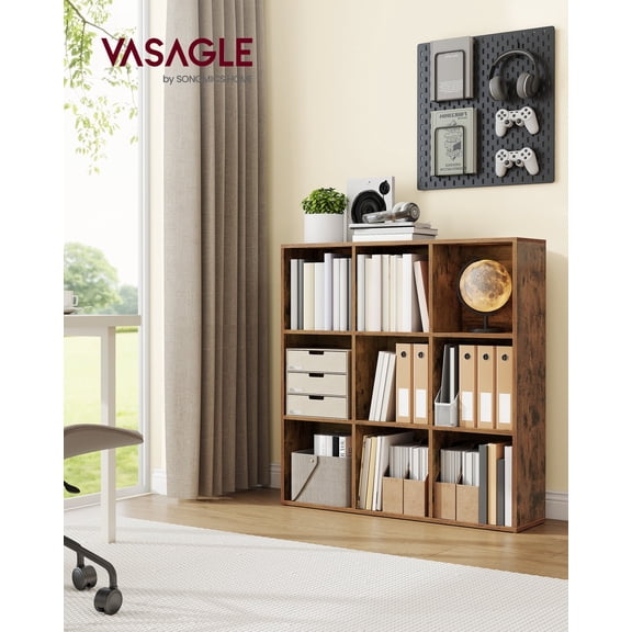 9-Cube Storage Shelf, 38.6 Inch Organizer Bookcase with 9 Compartments & Anti-Tip Kit, Square Storage Unit for Living Room Home Office, Rustic Brown