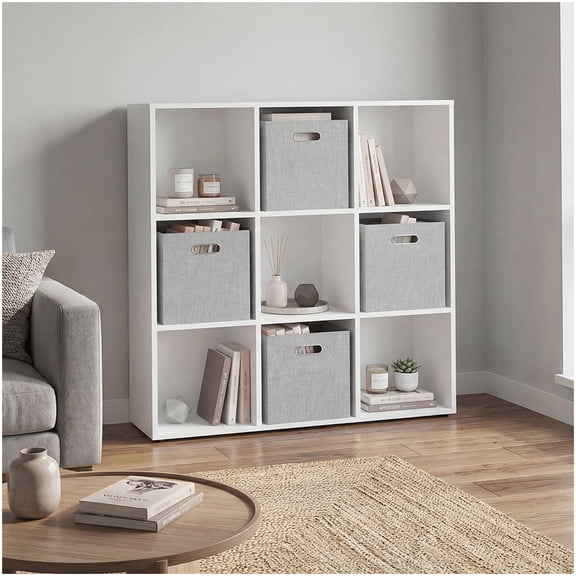 9-Cube White Particle Board Display Shelf and Storage Organizer for Living Room Bedroom and Home Office