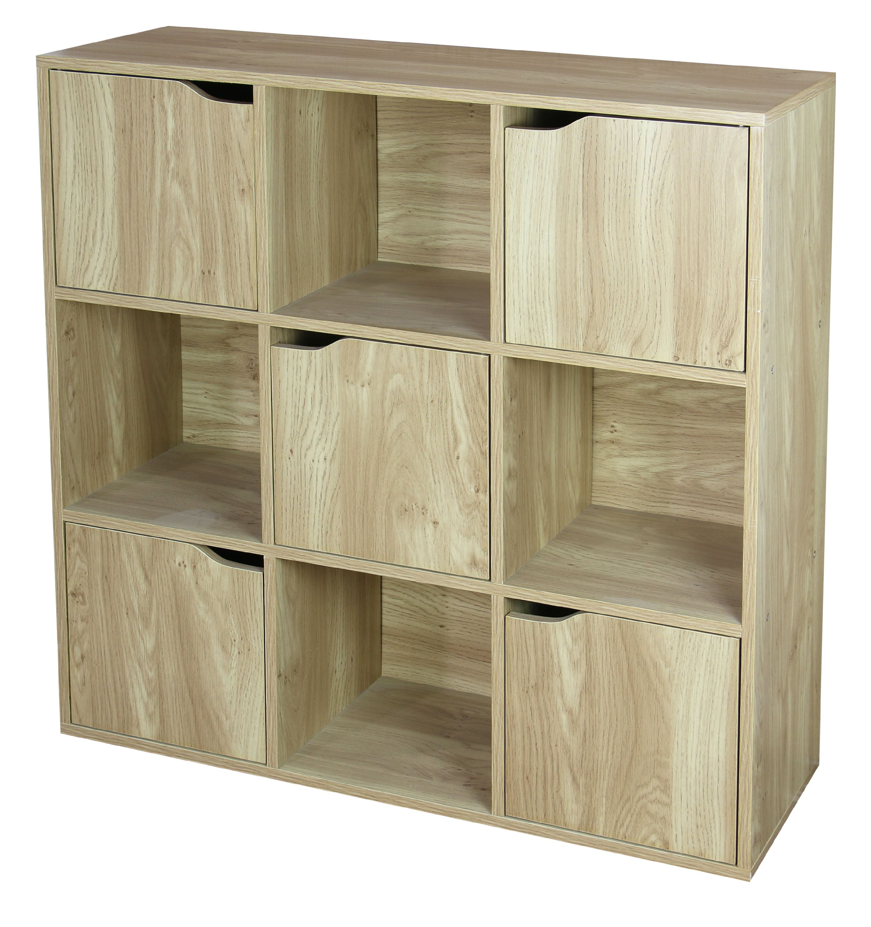 9 Cube Wood Storage Shelf with Doors, Natural