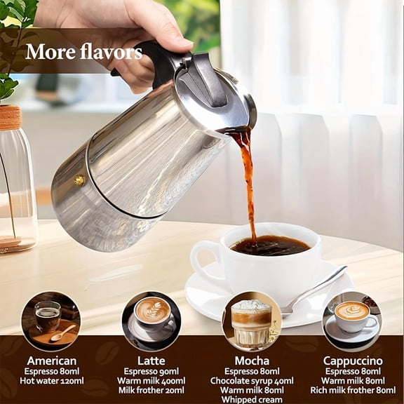 9-Cup 304 Stainless Steel Coffee Pot Filter - Heavy-Duty Top-Fill Manual Coffee Maker, Easy-Clean for French Press Espresso Stovetop Induction Compatible